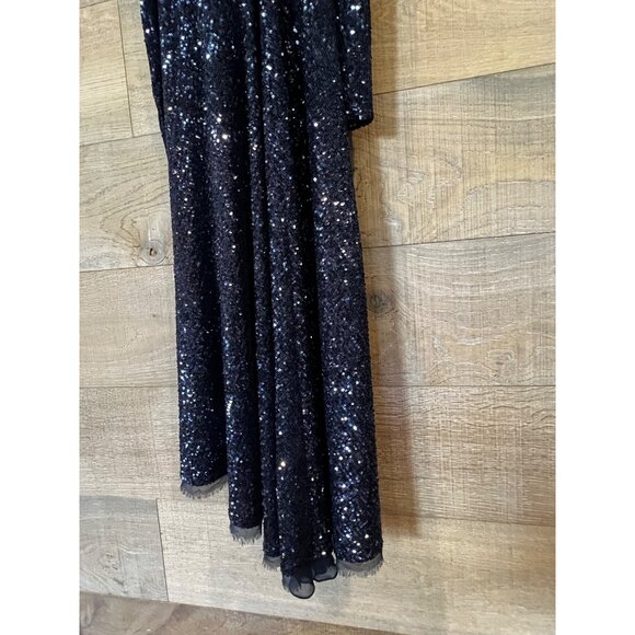 JASON WU COLLECTION Asymmetric navy cold-shoulder sequined chiffon maxi dress Si - Picture 6 of 12